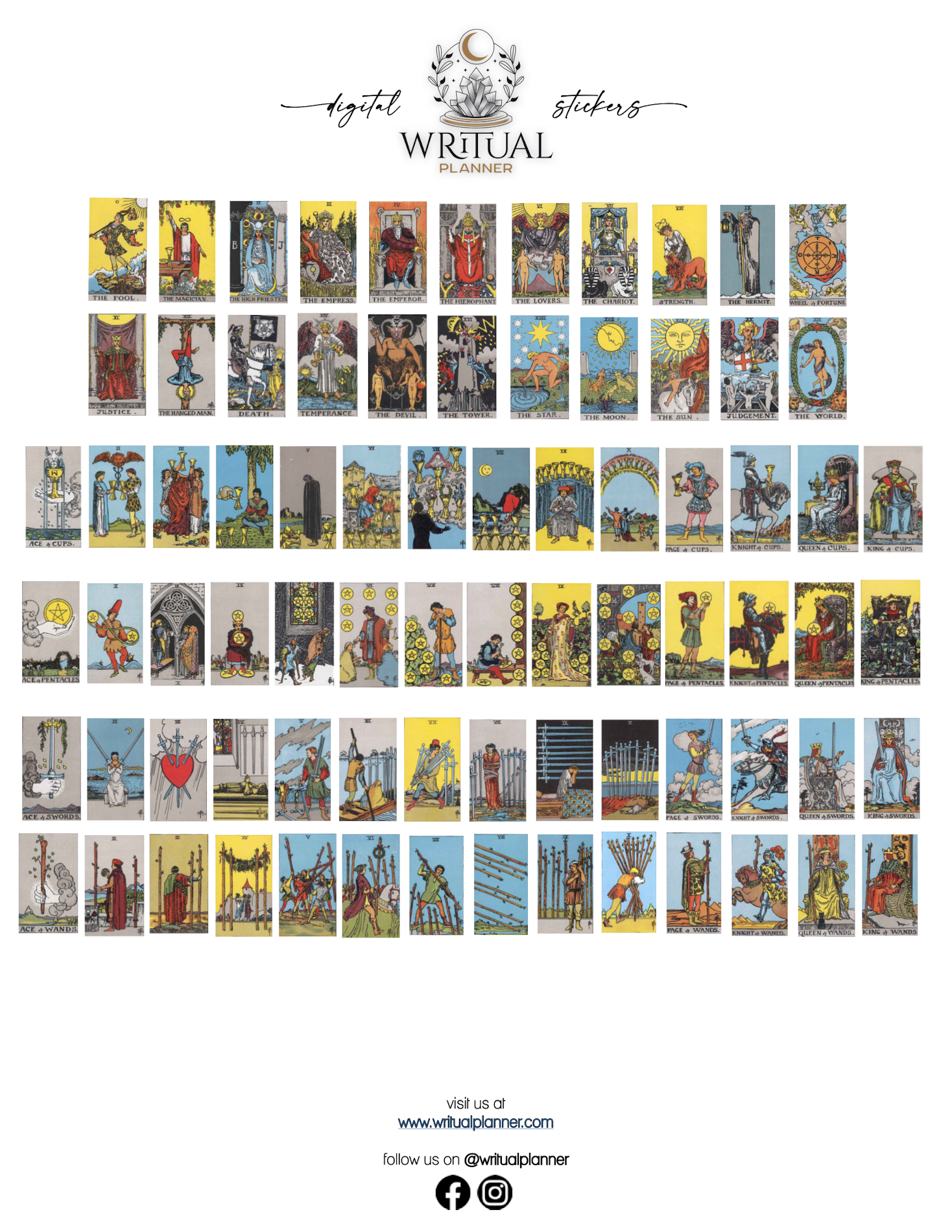 Digital Smith-Waite Tarot Stickers – Writual Planner digital-smith-waite-tarot-stickers-writual-planner